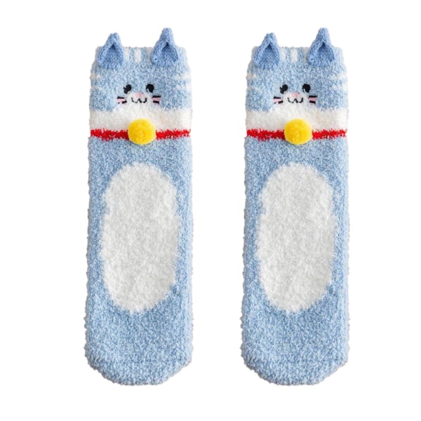 Smarte uldsokker Vintersokker til kvinder Efterår og vinter Mid-Tube Sokker Cat Velvet Tykkede varme sokker (blå)