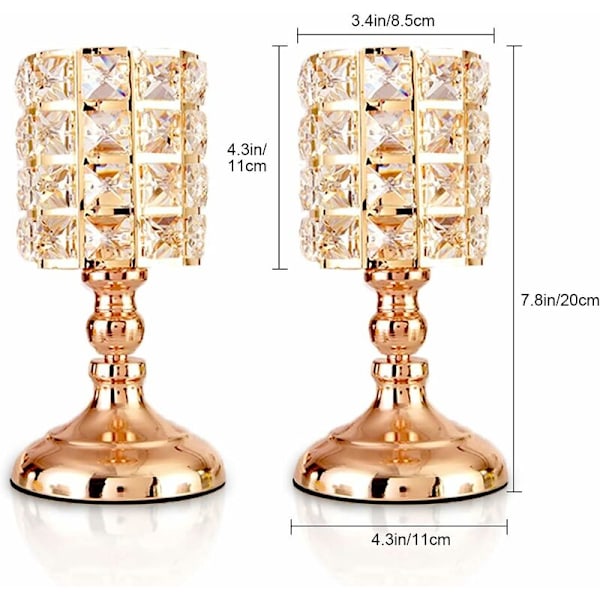 Guld Kristall Ljusstakar Set om 2 Metall Cylinder Tealights 20cm Hög Lyxig Ljusstake Prydnader för Jul Vardagsrum Bröllop Centerp