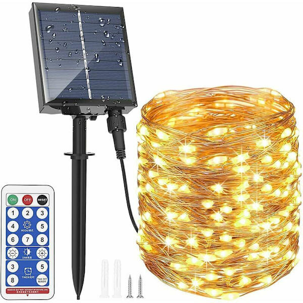 Utendørs Solcellelysstreng 30m 300 LED Fjernkontroll med 8 Lysmoduser Vanntette Solcellelysstreng for Hage Patio Balkong Hage Jul
