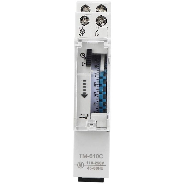Tidsswitch Mini Power On Hög Precision 1P Rail Intelligent Timing Switch med Manuell Drift för Gatubelysning TM610C 220V IP20