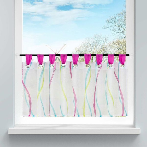 Läpinäkyvä voile-bistroverho vyölenkeillä, aaltokuvio H / L 45/140 cm, väri pinkki