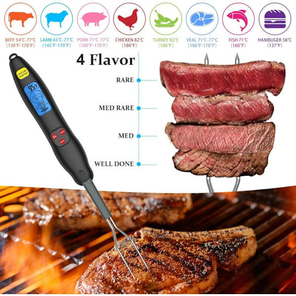 Kökstermometer, Kötttermometer, Grillgaffeltermometer med Lång Rostfritt Stålspets, för Mat, Grill, Soppa, Mjölk