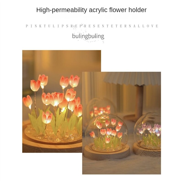 Håndlaget DIY Tulipan Jente Stue Nattlys Skrivebordslampe Romantisk Atmosfære Lampe-Gul