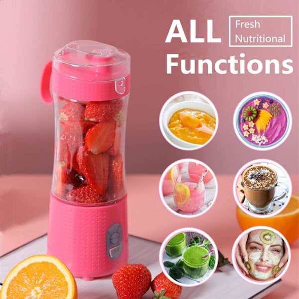 Kannettava Blenderi, Henkilökohtaiset Smoothiet ja Shakes Kupit USB-Latautuva Mehukone 6 Tehokkaalla Terällä - Vaaleanpunainen