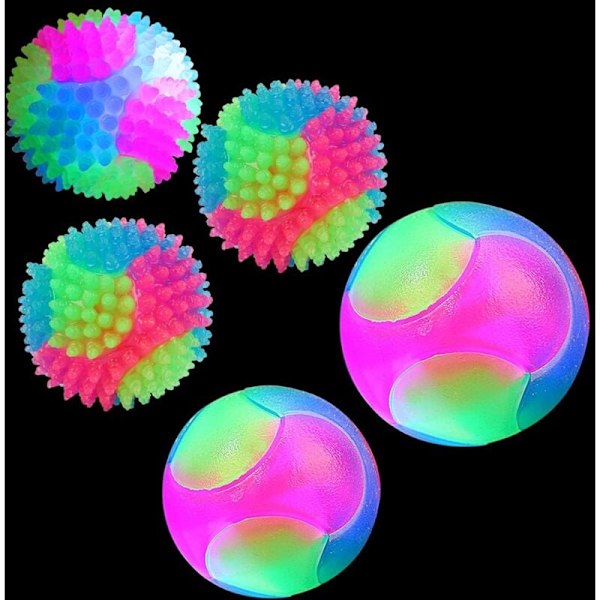 Hundboll LED Hundleksak Boll Interaktiv Studsande Luminous Boll med Blinkande Elastisk Hundboll Glitter Hundleksak (4 st släta bollar)