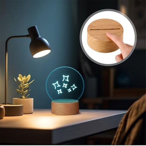 Transparenta Akrylplattor och 4 st 3D Träfärgade LED-Ljusbaser med Fjärrkontroll USB-Kabel DIY 16 Färger