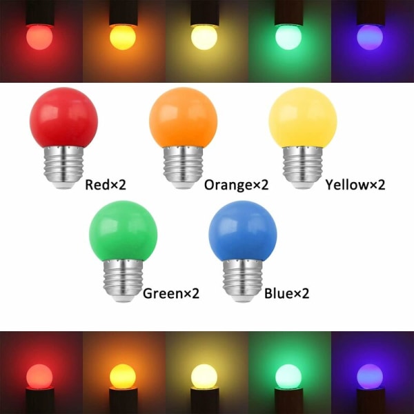 Paket med 10 E27 1W LED-färglampor, motsvarande 10W glödlampa, 1W G45 färgglada energieffektiva lampor, Mini Globe-lampa, Röd Grön B