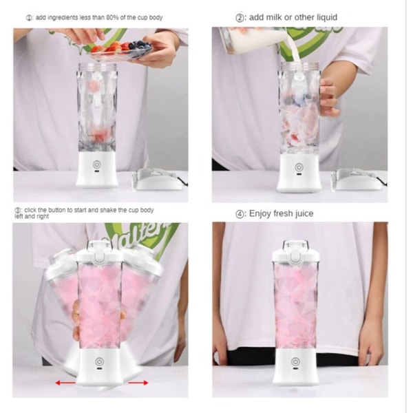 Bærbar Blender 600ML Elektrisk Juicer Frugtblendere 4000MAh USB Genopladelig Smoothie Mini Blender til Hjem og Rejser - Sort
