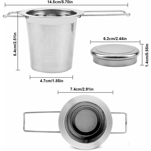 Te-si og låg i rustfrit stål, te-infuser med dobbelthåndtag til løs te, tekopper, tekande, tekrus-