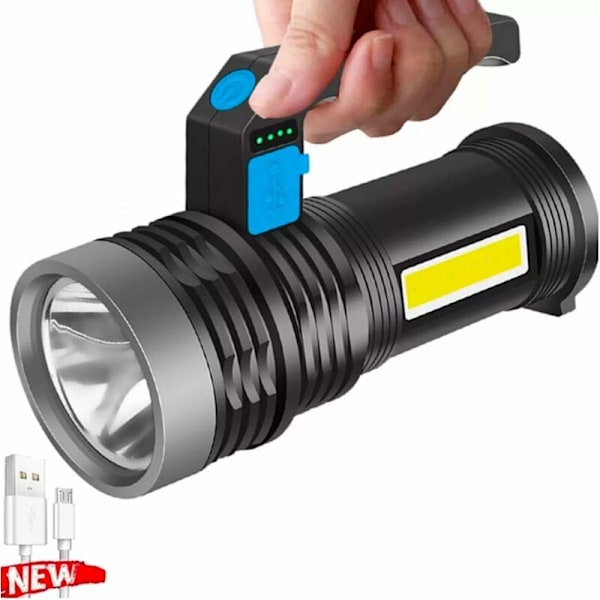 Kraftig Lommelygte Genopladelig 4 Tilstande Vandafvisende Bærbar Arbejdslommelygte Lampe til Camping Vandreture Fiskeri Nødsituationer