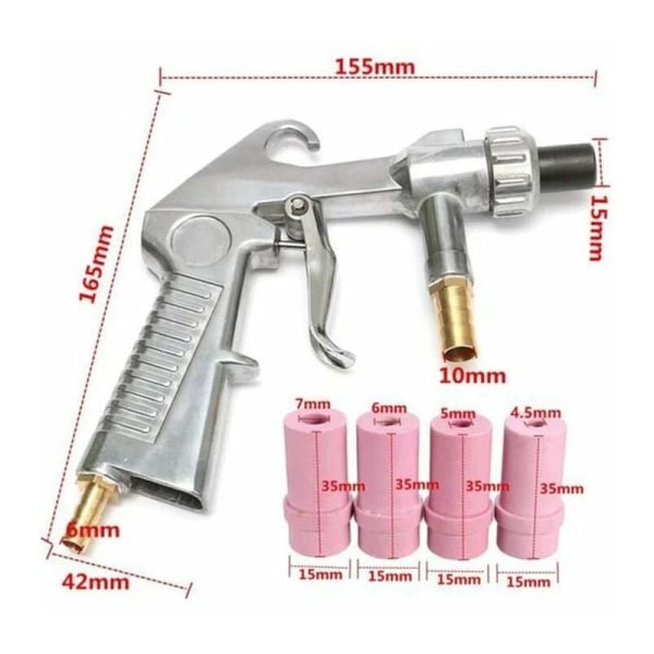Sandblästringspistol Pneumatisk Sandbläster Blåst + 4x Keramisk Munstycke 4/5/6/7mm