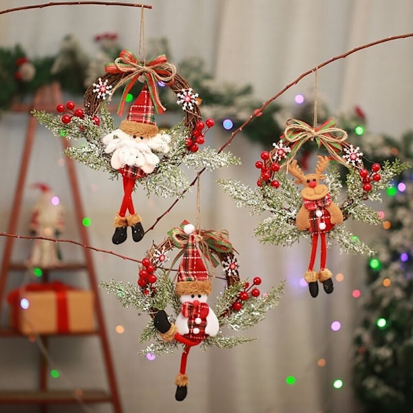Kunstig julekrans for inngangsdør, vegg, vindu, gårdshusdekorasjon, snømann ()