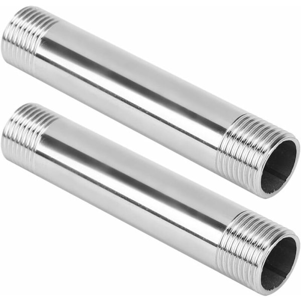 2 stk rustfritt stål rørfittings like diameter gjengede støpejern rørnippel kobling rørledninger rørleggerarmaturer, 100mm (G1/2 hann gjenge)