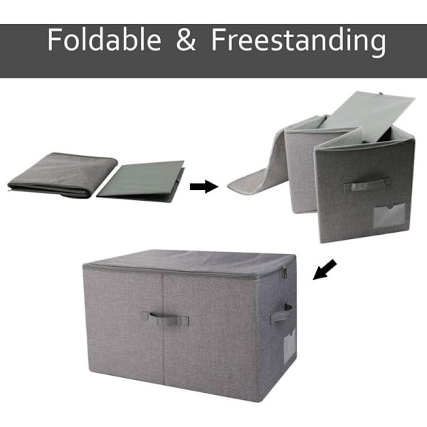 50 x 38 x 30 cm (L x B x H) - Vikbar Förvaringslåda för Vinterkläder med Lock - Kompatibel med Ikea Pax Garderob med Djup 60 cm - Mörkgrå