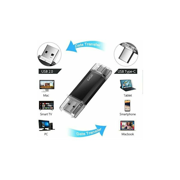 64GB USB C Flash Drive, Bifrost Type-C USB Flash Drive 64GB 2 i 1 OTG Pen Drive 64gb Mini USB C Flash Drive 64gb (Svart)