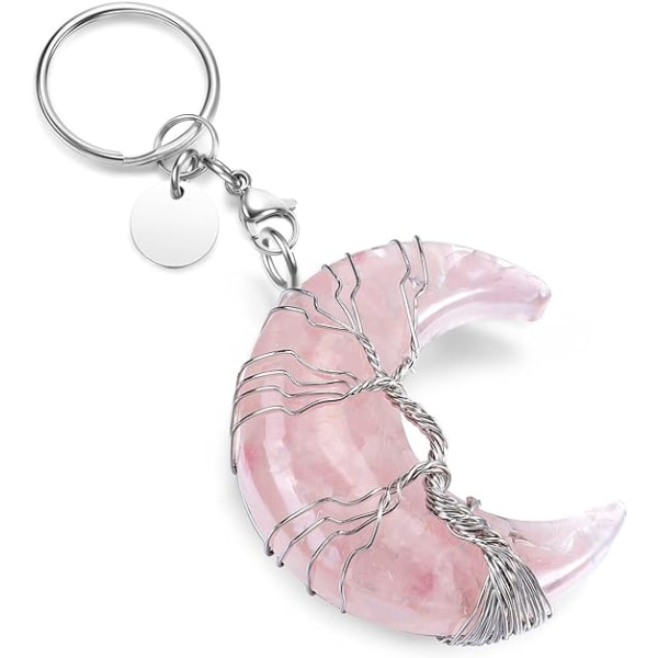 Healing Crystals Stones Keychain Tree of Life Wire Wraped Crescent Moon Keychain för kvinnor