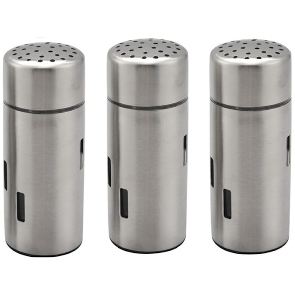 3 stk. salt- og pebershaker, rustfrit stål krydderirystelse, si til salt, sukker, peber, krydderier