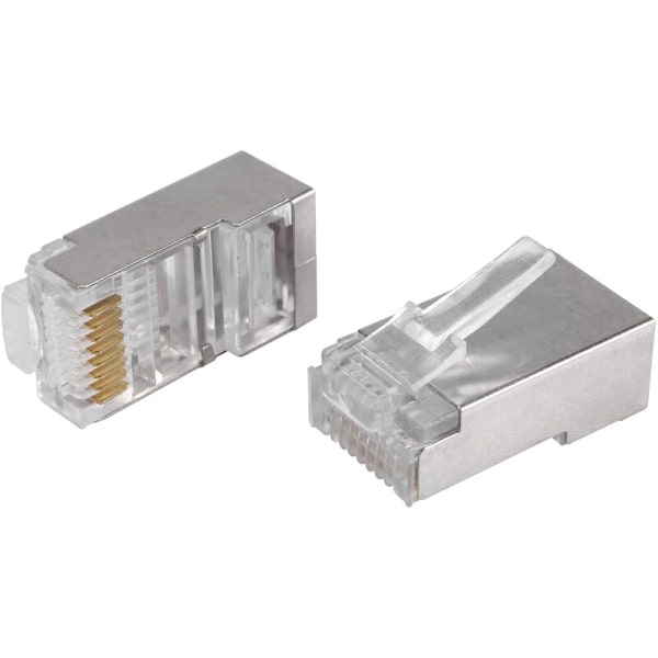 Skjermet RJ45-kontakt for CAT5E, CAT6 Ethernet-kabel STP 8P8C-kontakt LAN-kabelskjermingskontakt 100 stykker