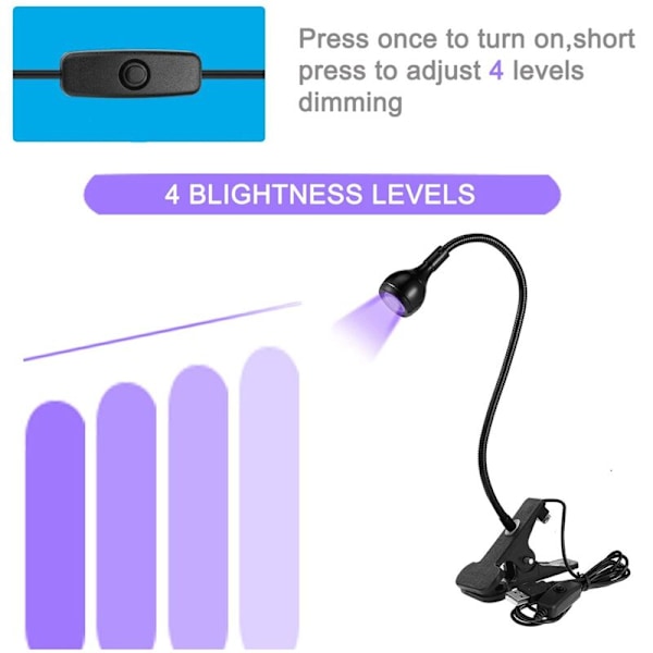 USB LED UV Telefon Lim Curing Lys, UV LED Neglelampe for Gel Negle, Bærbar Fleksibel Klemme Skrivebordslamper for Mobil Reparasjon