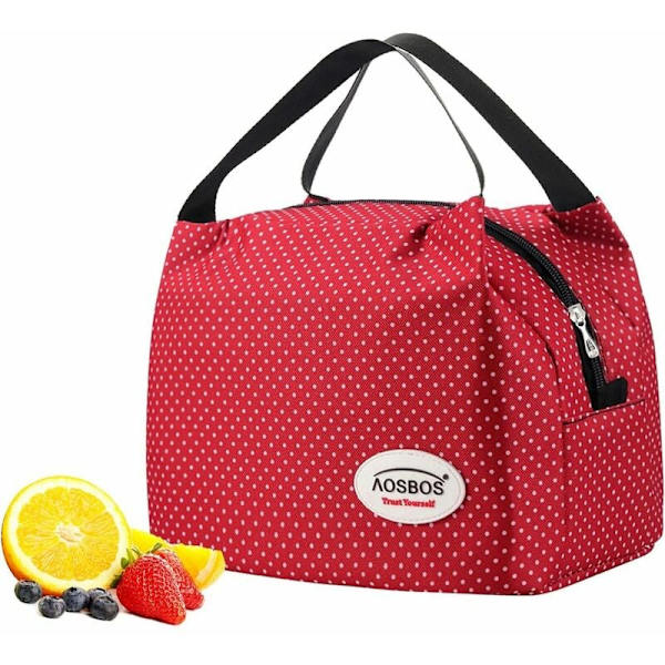 Kylväska, Isolerad Lunchväska, Lunchväska för Män Kvinnor Barn, Liten Lunchväska för Arbete Skola Resa, Vikbar Kylväska, Vattentät Blixtlås 8.5L (Röd