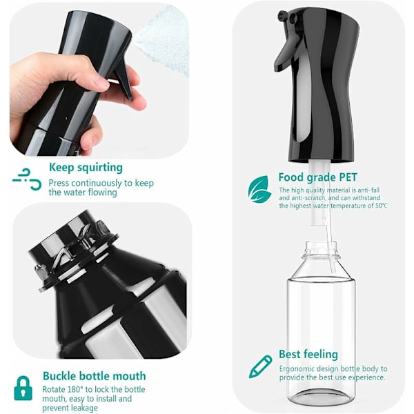 Hårsprayflaska, 300 ml hårstylingspray ultrafint hårdimma återanvändbart hårverktyg hårspray för frisör, växter, blommor svart-Fei Yu