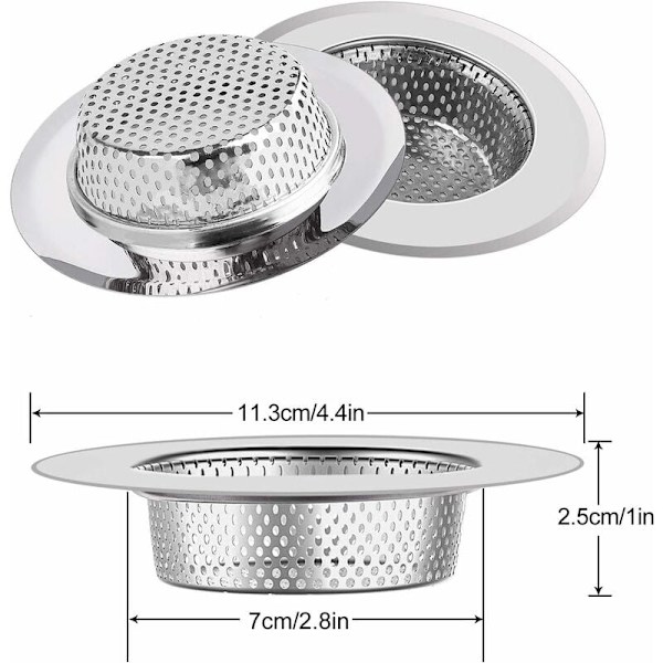 Køkkenvask si, rustfrit stål afløbsfilter, holdbar vask afløb, anti-tilstopning si, ideel til husholdningsvaske, køkken, badekar, håndvask, 11,3 cm D