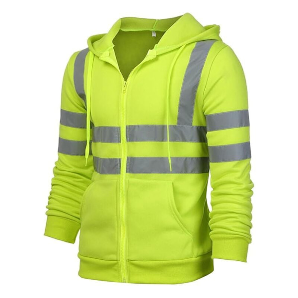 Glidelås sikkerhetsgenser, reflekterende arbeidsjakke, varm fleece termisk jakke - gul - XXL -