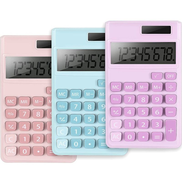 3 st Mini fickräknare Digital Elektrisk Skrivbordsräknare med 8-siffrig LCD-display