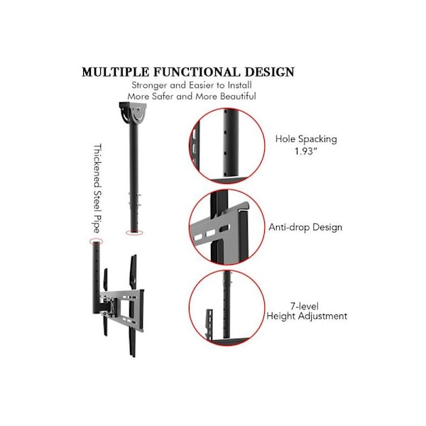 TMC-7006 Takfäste för TV-väggfäste Takstång Utdragbar för 32\"-70\" Platt skärm
