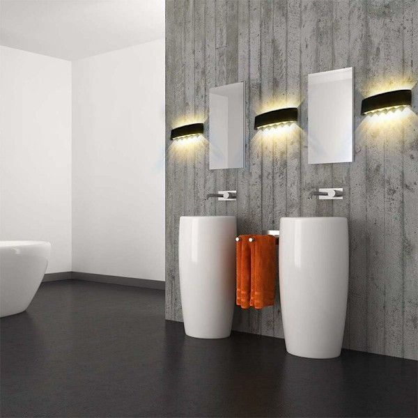 Væglamper Indendørs 12W LED Op og Ned Væglampe Sort Aluminium Moderne Sconce Vægvaskelamper til Stue, Soveværelse, Badeværelse, Gang - Varmt Hvidt