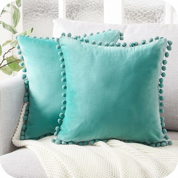 Sæt med 2 Moderne Jule-Pudebetræk til Sofa og Kontorstol i Blødt Dobbeltsidet Fløjl - 30x50 cm - Turkis