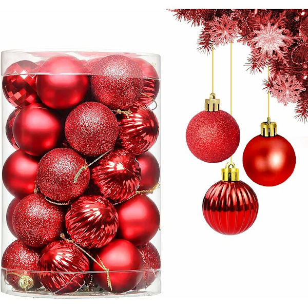 Røde Julekuler, 34 Stykker Juletrærpyntkuler, Røde Dekorative Ornamenter Henger, Julepynt Objekter Henger for Tre Dec