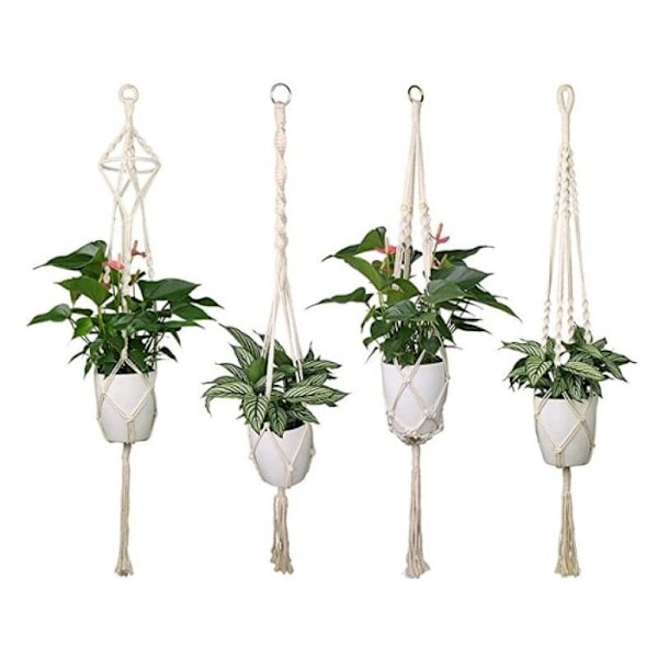 Set med 4 Blomkruka Växtställ Inomhus Utomhus Makramé Växt Hängare