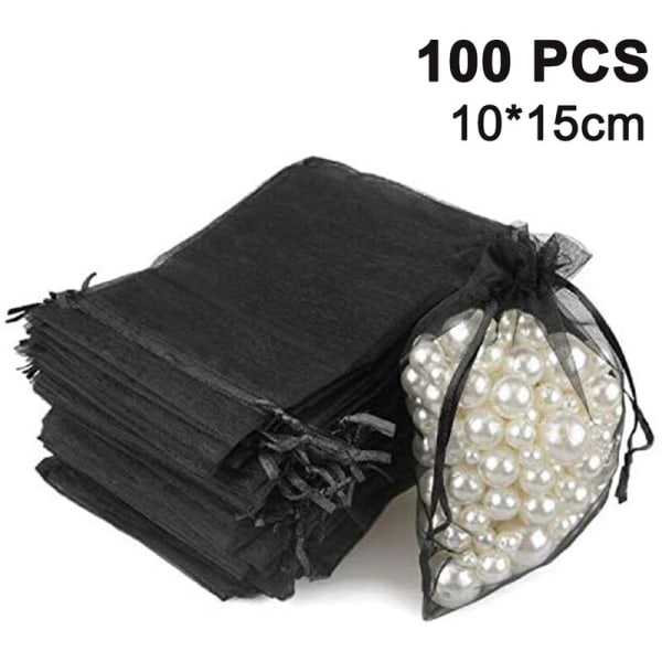 100 kpl läpinäkyviä kiristysnyörikorupusseja joulun hääjuhlien suosikkilahjapussit kiristysnyörillä lahjakassi, musta