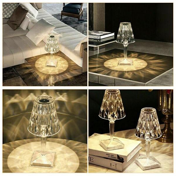 Bordlampe med krystall, LED-lyslist, 3 farger, berøringsfølsom, oppladbar, dimmbar, nattlampe for soveromsinnredning