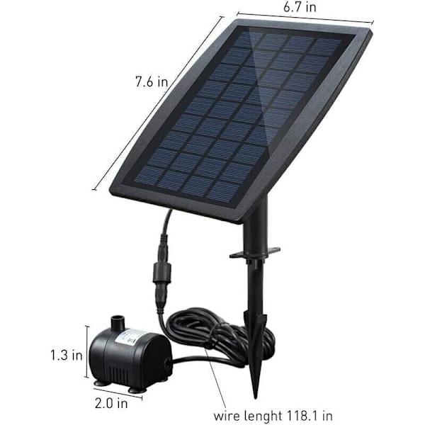 Solcelled Vandpumpe Børsteløs til Dam Solcelledrevet Vandpumpe til Springvand med Solpanel 9V 2.5W 200L/H til Udendørs, Have, Dam, Fuglebad, Pool, Have