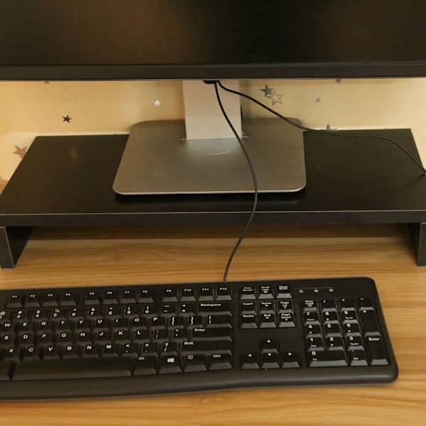 Træ LED LCD Skærmbøjle Computer Skærmbøjle Skrivebordsarrangør Displayhylde Sort