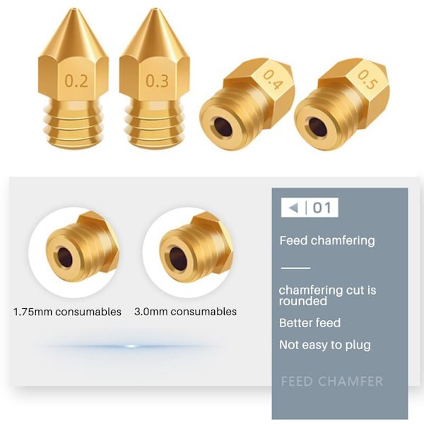 37 stk. Serie 3D-printerdyser MK8-dyse 0,2,0,3,0,4,0,5,0,6,0,8,1,0 mm Ekstruder Print Head til -10 3 5