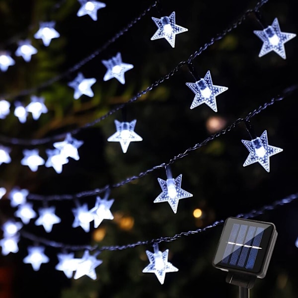 Solcelled Stjernelys Udendørs, 50 LED 7M Vandafvisende Stjerneformede Lysstreng til Thanksgiving Julepynt Velegnet til Soveværelse Have Terrasse