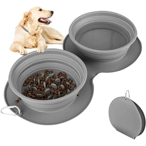 Sammenleggbare Hundefôrkrukker, Reisekrukker for Hund og Katt, Silikon Hundefôrskål med Karabinkrok, Anti-Gluttonous Hundefôrkrukker, for Katt og Valp Utendørs Reiser