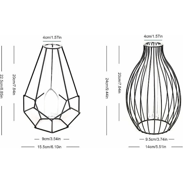 Metallramme Vase, Geometrisk Formet Glass Reagensrør Vase, Blomster Vase for Hydroponisk Plante, Solide Terrarier Liten Bud Vase for Kontor Hjem, Geometrisk