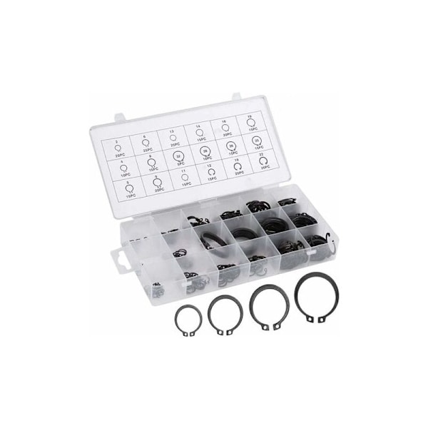 300 stk E-klips Cirklips, Eksterne Sikringsringer Sortiment, C-klips, Splitte Loop-skiver, 2mm-32mm
