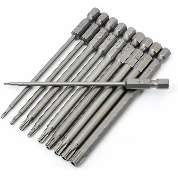 1/4\" kuusiokanta ruuvimeisselin kärjet, T6-T40 magneettinen S2 teräs, 100mm pitkä 10 kpl pakkaus