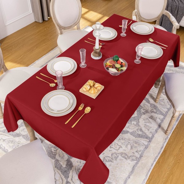 Julrektangulär duk vattentät och fläcksäker duk lämplig för middag/fest/semester (132*178cm, röd)