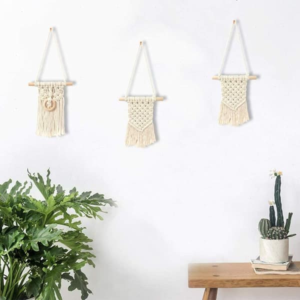 Boho vävd makramé väggdekoration, makramékonst för lägenhet sovrum vardagsrum kontor chic heminredning