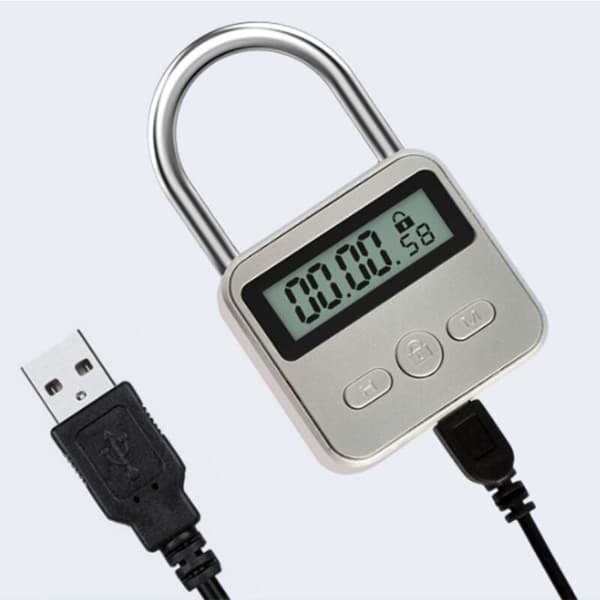 Metal Timer Lock Multifunktion LCD Display Elektronisk Tid 99 Timer Max USB Genopladelig Timer, Sølv