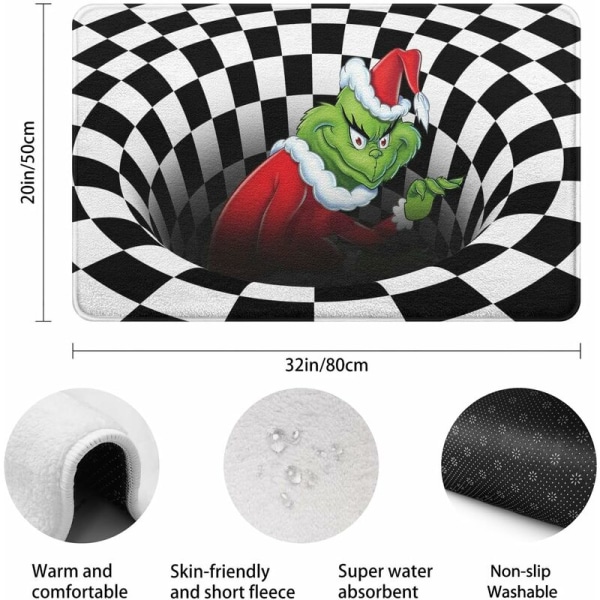 Christmas Grinch kylpymatto Lasten kylpyhuonematto 3D musta ruudullinen Illusion matto suihkuhuoneen ovimatto liukumaton imukykyinen kylpyhuoneen sisustus