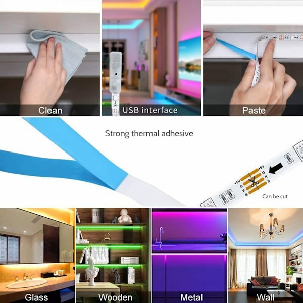 USB-driven LED-list med 5050 RGB-musikfjärrkontroll TV-bakgrundsbelysning Flexibel ljuslist med fjärrkontroll
