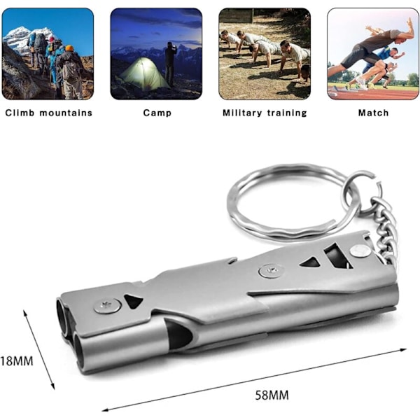 2-pack 150dB Nödvändiga Visselpipor i Rostfritt Stål med Nyckelring för Överlevnad i Berget, Nödsituationer, Fysisk Utbildning, Camping, Fiske, Vandring, Jakt.
