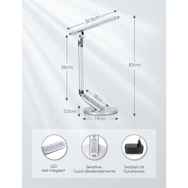 14W LED-kosketus pöytälamppu, säädettävä pöytälamppu 4 valaistustilalla, 7 kirkkausasteella, ajastimella ja muistilla, USB-portti älypuhelimen lataamiseen